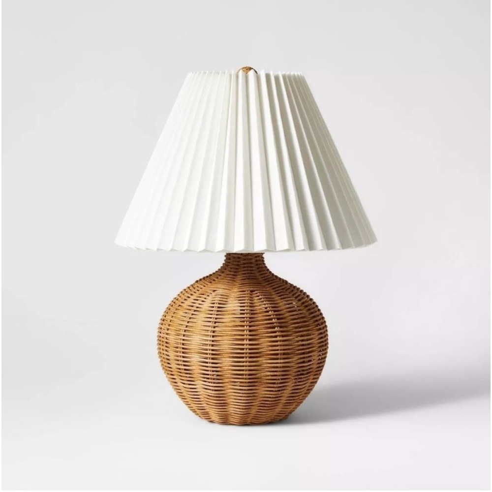 Studio McGee Natural Wicker Table Lamp Brown w/ Pleated Shade - Threshold